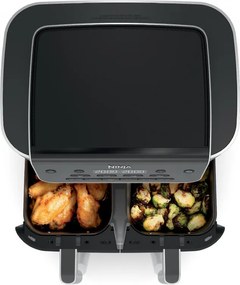 Friteuza cu aer cald Ninja Foodi Dual Zone DZ801EU, 2470 W, Zone de gatit independente, 7,6 l, 6 programe, 40-240°C, Max Crisp, Sync, Gri/Inox