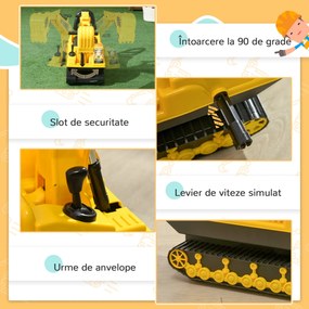 Excavator de jucarie pentru copii HOMCOM, 78x24x58,5cm, galben | Aosom Romania