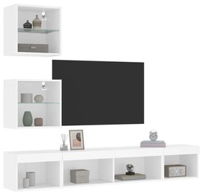 3216697 vidaXL Unități de perete TV cu LED-uri, 5 piese, alb, lemn prelucrat