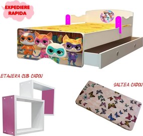 Pat copii Super Kitty cu saltea si sertar