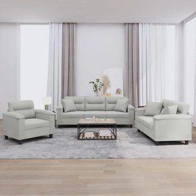 vidaXL Set de canapele cu perne, 3 piese, gri deschis, microfibră