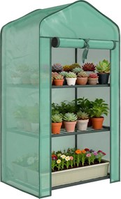 Outsunny Seră de grădină cu 3 rafturi, seră de balcon, prelată PE întărită, cadru din oțel, 59 x 39 x 127 cm, verde | Aosom Romania
