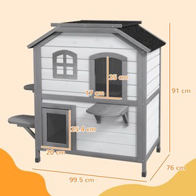 PawHut Casă pisici, Căsuță pisici, Peșteră pisici, 2 Etaje, rezistentă la intemperii, 78,1 cm x 55,2 cm x 90,8 cm, Alb + Gri | Aosom Romania