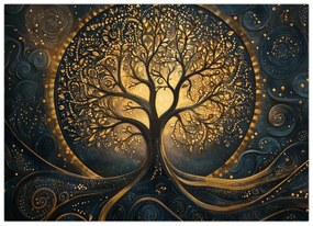 Tablou pe sticlă – Arbore cu aură aurie (70x50 cm)