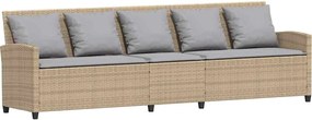 vidaXL Canapea de grădină cu 5 locuri cu perne din polirattan bej