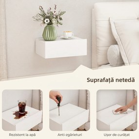HOMCOM Set de 2 Noptiere Suspendate pentru Dormitor cu Sertar, 40x30x15 cm, Alb | Aosom Romania