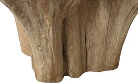 Masă dining rotundă din rădăcină de teak cu blat din sticlă securizată, 160×160×76 cm, „Raiz"