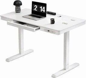 Birou Electric Reglabil pe Înălțime cu Sertar Ascuns, Încărcare Wireless & USB, Senzor de siguranță, 160x60, Alb