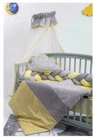 Lenjerie MyKids 8 piese Gray-Yellow cu baldachin 120x60 cm