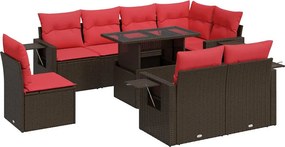 vidaXL Set canapele de grădină cu perne, 9 piese, maro, poliratan
