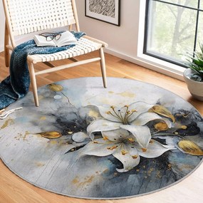 Covor albastru/gri lavabil rotund ø 150 cm Golden Lilly – Mila Home