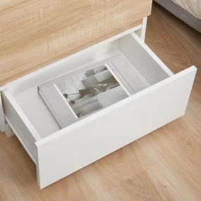 HOMCOM Bedside Table with 2 Stackable Drawers, Modern Nightstand, End Table for Bedroom, Living Room, Nature Wood and White | Aosom Romania