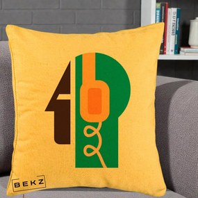 Perna Personalizata Retro Casti Muzicale, 40x40 cm, Galben, Husa Detasabila, Perna Inclusa, BEKZ®