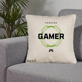 Perna Personalizata Forever Gamer, 40x40 cm, Bej Canapea, Husa Detasabila, Perna Inclusa, BEKZ®