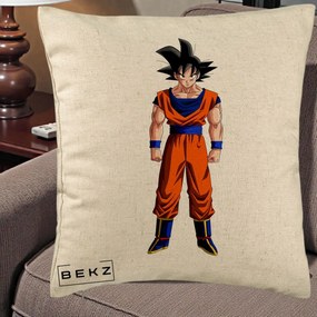 Perna Personalizata Dragon Ball Goku Complet in Gi Portocaliu, 40x40 cm, Bej, Husa Detasabila, Perna Inclusa, BEKZ®