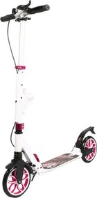 Trotineta din aluminiu cu frana pe disc NOVOKIDS™ Fiore Plus, maxim 100 kg, Franare dubla, Suspensie dubla, Diametru roata 200 mm, Alb cu Roz
