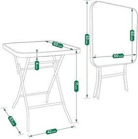 Măsuță pliabilă pătrată Jumi, 60x60 cm, negru, oțel și sticlă
