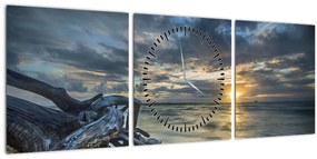 Tablou cu marea în apus de soare (cu ceas) (90x30 cm)