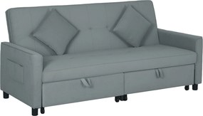 HOMCOM Canapea Extensibilă cu 3 Locuri, Brațe și 2 Perne, 196x90x89 cm, Gri | Aosom Romania