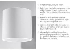 Aplică de perete albă ø 10 cm Roda – Sollux