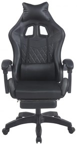 Scaun gaming, sistem iluminare bandă LED RGB, masaj în perna lombară, suport picioare, Negru