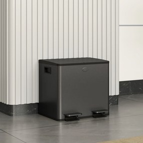 HOMCOM Coș de bucătărie dublu, 2 x 20L, cu pedală, capac cu închidere moale, găleți interioare detașabile, rezistent la amprente, Argintiu | Aosom Romania