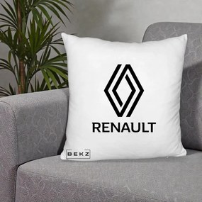 Perna Personalizata cu emblema Renault, 40x40 cm, Alb Pufos, Husa Detasabila, Perna Inclusa, BEKZ®
