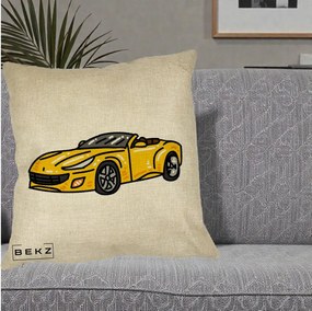 Perna Personalizata Masina Cabriolet Galbena Grafic, 40x40 cm, Crem, Husa Detasabila, Perna Inclusa, BEKZ®