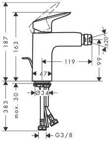 Baterie de bideu, Hansgrohe, Logis, cu ventil, negru mat