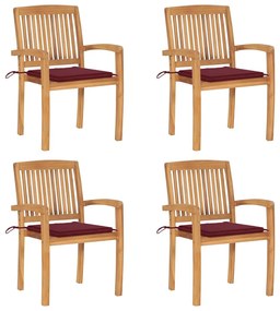 vidaXL Scaune grădină stivuibile cu perne, 4 buc, lemn masiv tec