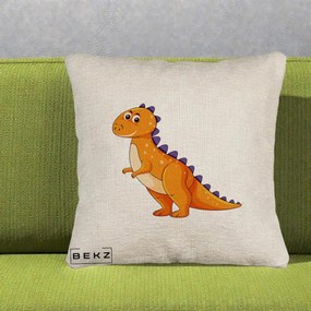 Perna Decorativa T-Rex Portocaliu, 40x40 cm, Bej Canapea, Husa Detasabila, Perna Inclusa, BEKZ®