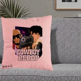 Perna Personalizata Cowboy Bebop Spike si Jet Poster, 40x40 cm, Roz, Husa Detasabila, Perna Inclusa, BEKZ®