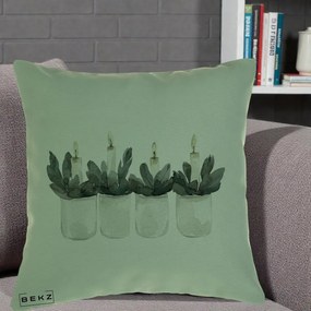 Perna Decorativa Lumanari in Borcane cu Eucalipt, 40x40 cm, Verde, Husa Detasabila, Perna Inclusa, BEKZ®