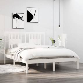 vidaXL Cadru de pat mic dublu, alb, 120x190 cm, lemn masiv
