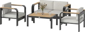 Outsunny Set mobilier grădină din aluminiu, grup de șezut pentru 4 persoane, rezistent la apă, extra-adânc, cu canapea 2 locuri, 2 fotolii, măsuță laterală | Aosom Romania