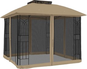 vidaXL Foișor cu acoperiș dublu/pereți din plasă taupe 2,94x2,94m oțel