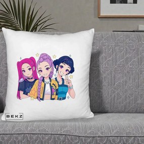 Perna Personalizata K-pop HUNTRX Trio Anime Stele, 40x40 cm, Alb Pufos, Husa Detasabila, Perna Inclusa, BEKZ®