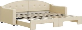 vidaXL Pat de zi cu extensie, crem, 90x200 cm, textil