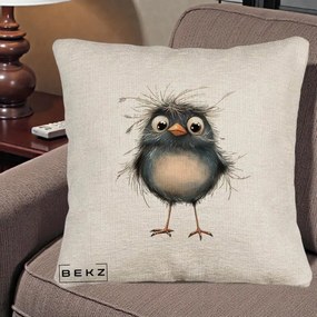Perna Decorativa Pui Negru Zbarlit cu Pene Fine, 40x40 cm, Bej Canapea, Husa Detasabila, Perna Inclusa, BEKZ®