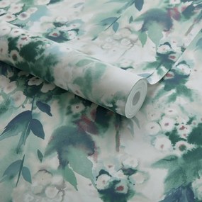 Tapet Cascade, Clover Green Luxury Floral, 1838 Wallcoverings, 5.3mp / rola