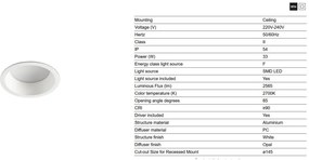 Spot LED baie incastrabil tavan IP54 DOP 33W 2700K alb