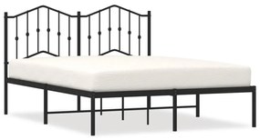 373791 vidaXL Cadru de pat metalic cu tăblie, negru, 150x200 cm