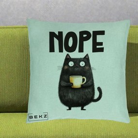 Perna Decorativa NOPE Pisica Neagra Cafea, 40x40 cm, Verde Menta, Husa Detasabila, Perna Inclusa, BEKZ®