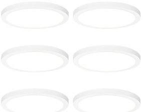 Set de 6 spoturi încastrate sau montate la suprafață albe 30 cm, inclusiv LED, cu atenuare în 3 trepte până la cald - Trans