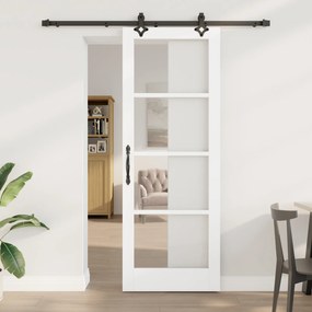 Ușă glisantă vidaXL cu set hardware &#039;ORKDAL&#039;Alb din lemn masiv și sticlă