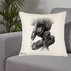 Perna Personalizata Berserk Guts Armor of Darkness Manga, 40x40 cm, Crem Reliefat, Husa Detasabila, Perna Inclusa, BEKZ®