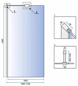 Paravan de dus tip Walk-in Rea Aero N 110x195 cm profil crom