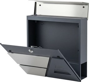 HOMCOM Cutie poștală montare pe perete, rezistentă la intemperii, cu suport pentru ziare și 2 chei pentru perete exterior, gri închis | Aosom Romania