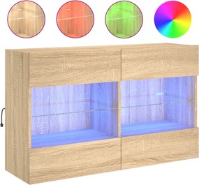 vidaXL Comodă TV de perete cu LED, stejar sonoma, 98,5x30x60,5 cm