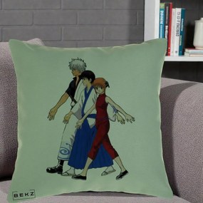 Perna Personalizata Gintama Trio Gintoki Shinpachi Kagura, 40x40 cm, Verde, Husa Detasabila, Perna Inclusa, BEKZ®